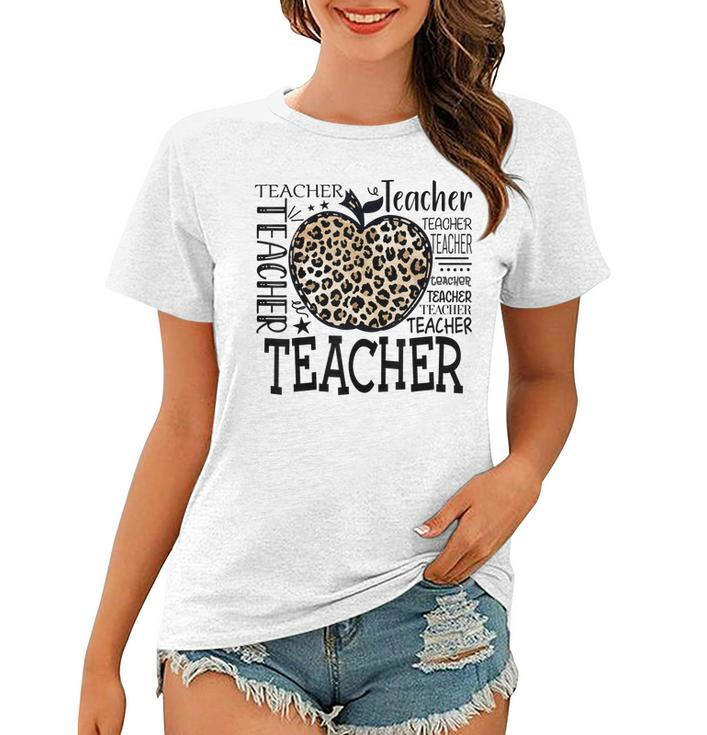 Leopard Apple Teacher Funny Teachers Day  Women T-shirt