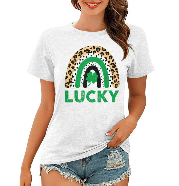 Lucky Shamrock Leopard Print Rainbow St Patricks Day  Women T-shirt