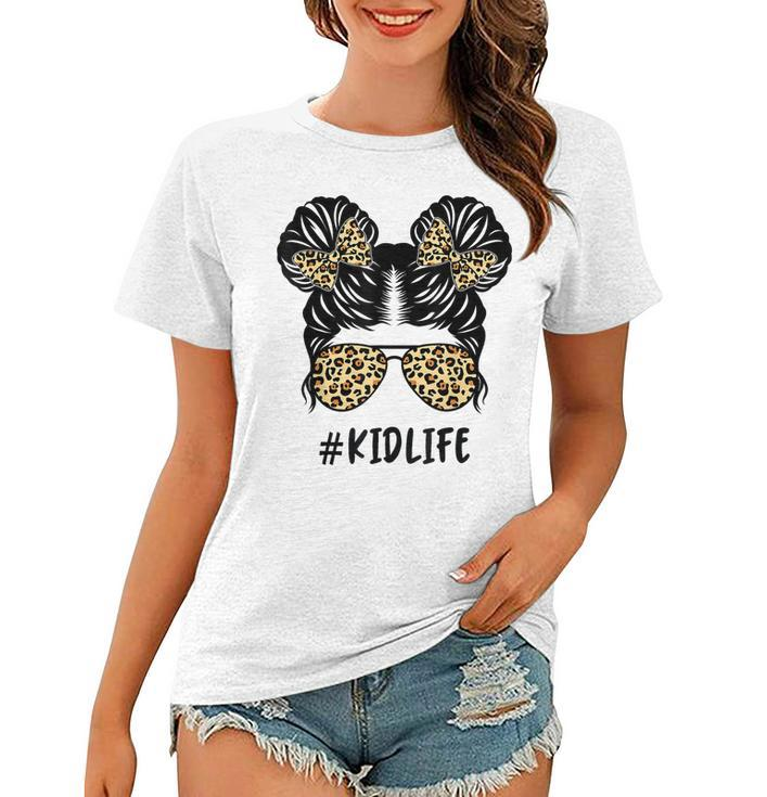 Messy Bun Kid Life Leopard Matching Mom Daughter Girl Kids  Women T-shirt
