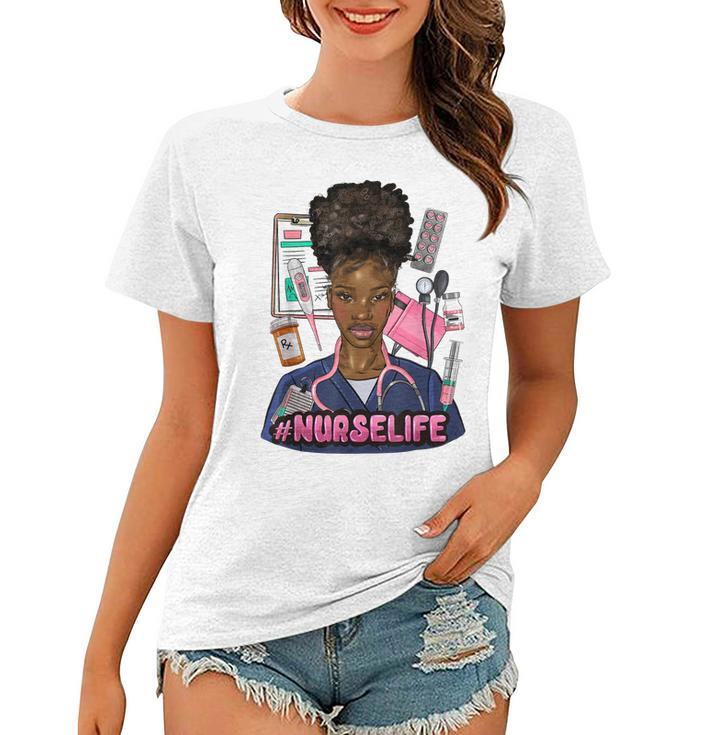 Nurse Life Messy Bun Afro Medical Assistant African American  Women T-shirt