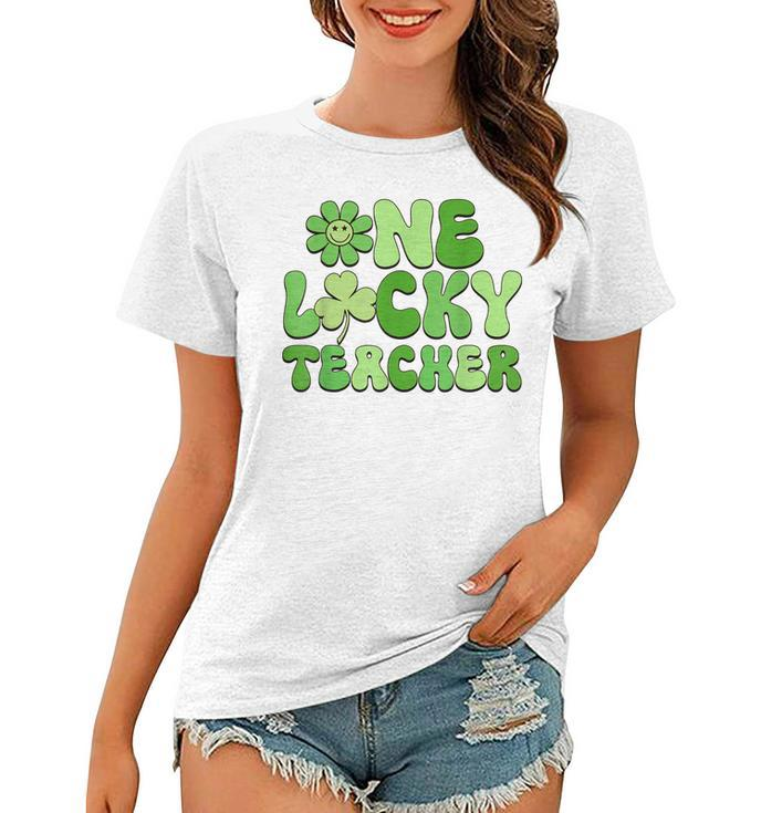 One Lucky Teacher Retro Groovy Shamrock St Patricks Day  Women T-shirt