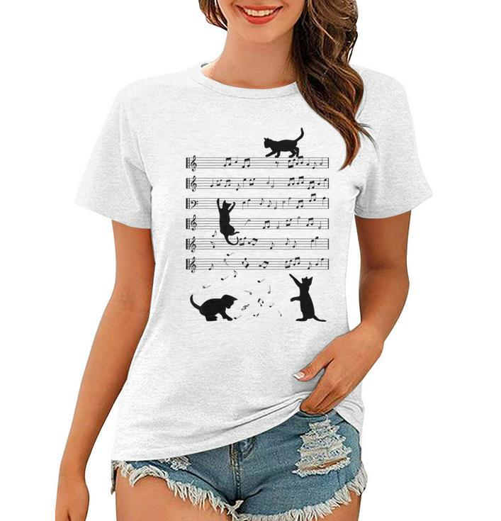 Piano Music Cat Lover Funny Pianist Piano Lover Kitty Kitten  Women T-shirt