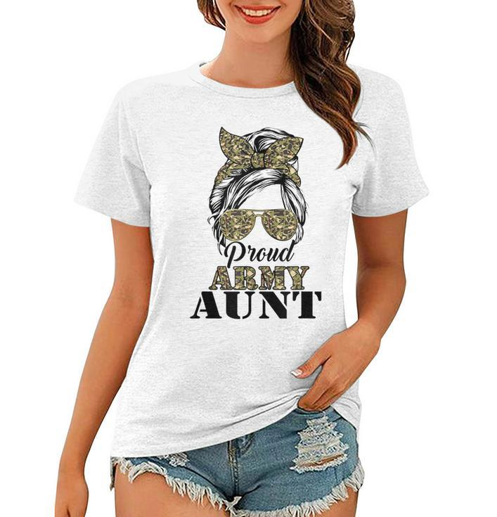 Proud Army Aunt Camouflage Messy Bun Soldier Mothers Day  Women T-shirt