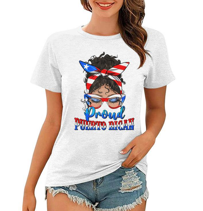 Proud Puerto Rican Latina Messy Bun Mama Puerto Rico Flag  Women T-shirt