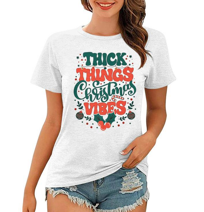 Retro Groovy Thick Things Christmas Vibes Funny Xmas Pajamas   Women T-shirt