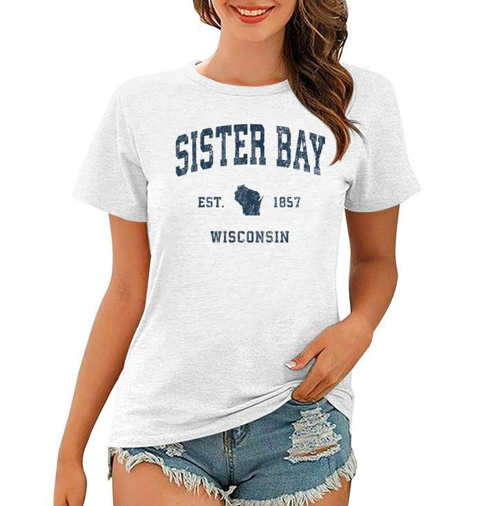 Sister Bay Wisconsin Wi Vintage Athletic Navy Sports Design Women T-shirt