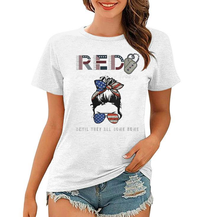 Womens On Friday We Wear Red Friday Military Support Troops Us Flag  Women T-shirt