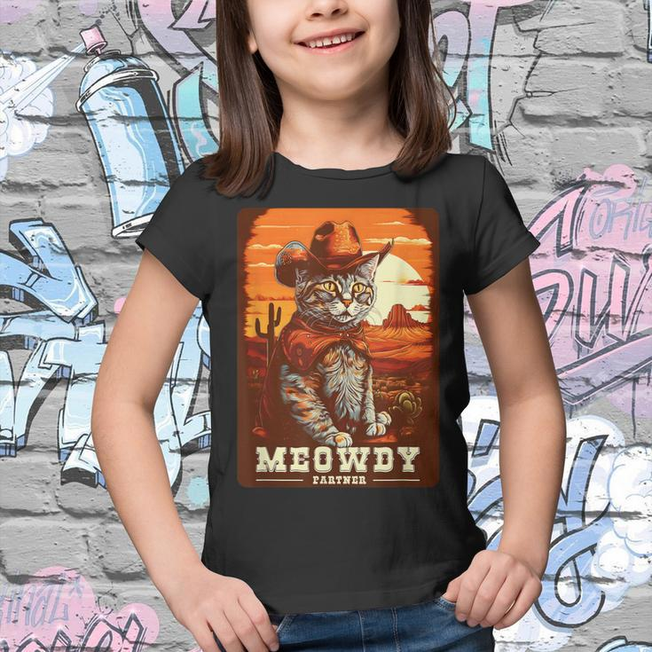 Meowdy Funny Country Music Cat Cowboy Hat Wanted Poster Youth T-shirt