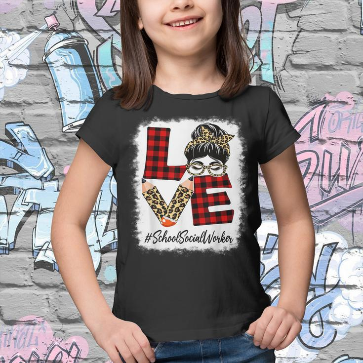 School Social Worker Love Messy Bun Leopard Back To School Youth T-shirt