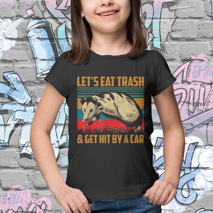 Vintage Lets Eat Trash And Get Hit By A Car Retro Opossum Youth T-shirt