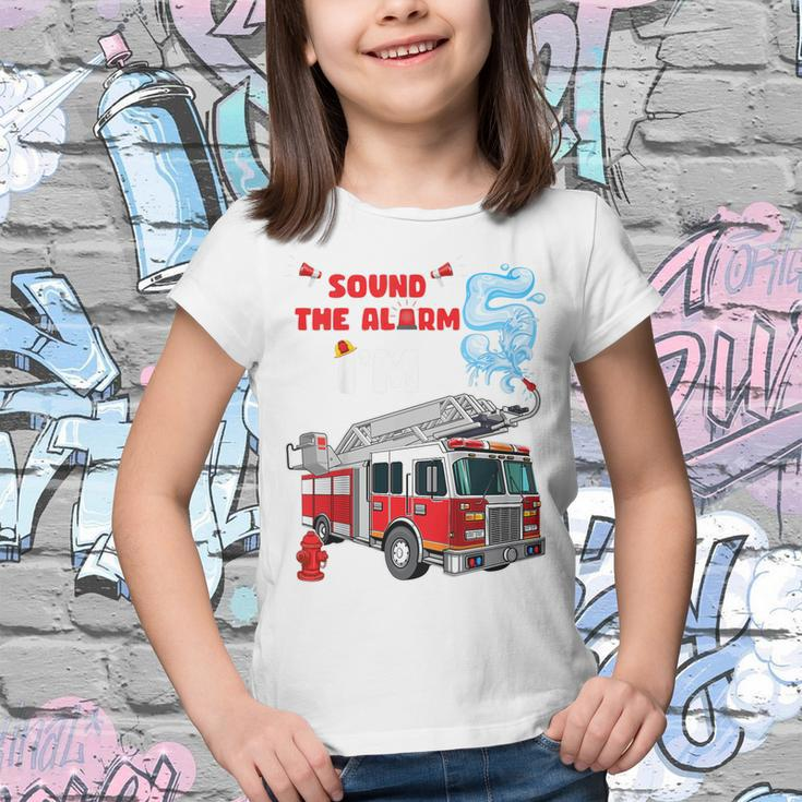 Kids Sound The Alarm Im 5 Kids Fire Truck Firefighter Birthday Youth T-shirt