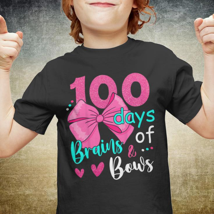 100 Days Of Brains Bows 100Th Day Of School Gifts Kids Girls Youth T-shirt