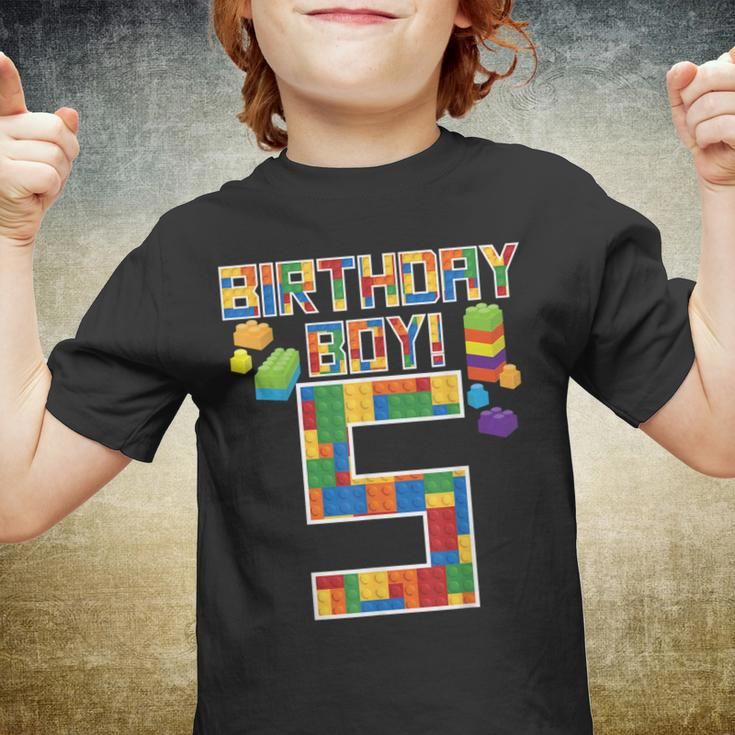 Cute 5Th Birthday Gift 5 Years Old Block Building Boys Kids Youth T-shirt