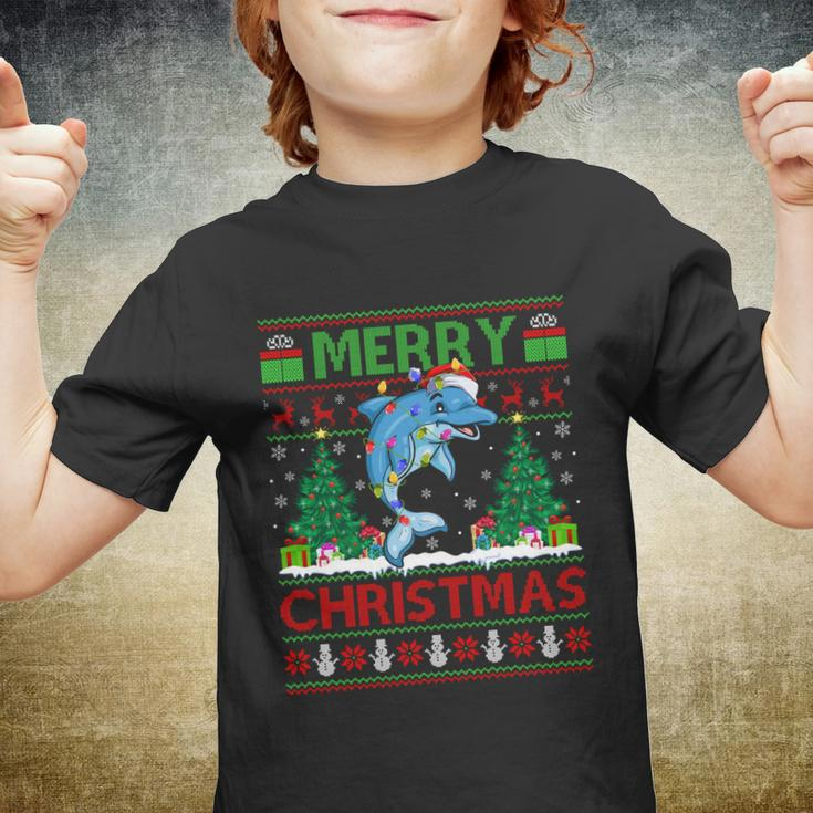 Dolphin Fish Lover Xmas Tree Ugly Santa Dolphin Christmas Gift Youth T-shirt