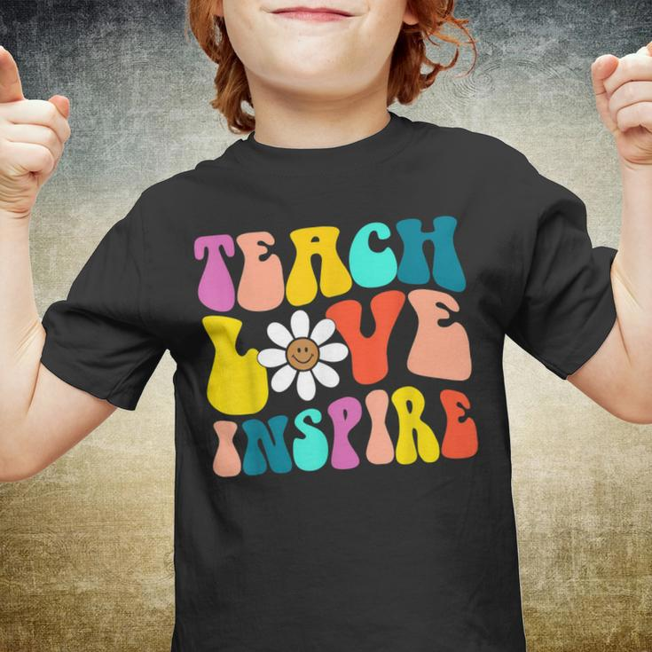 Groovy Retro 100 Day Of School Teach Love Inspire Teacher Youth T-shirt
