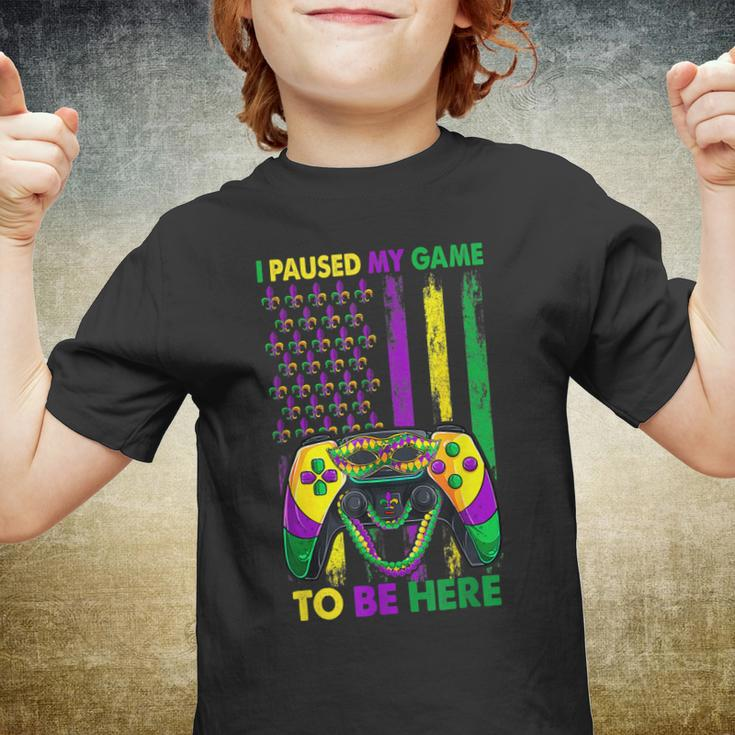I Paused My Game To Be Here Video Game Beads Mardi Gras Youth T-shirt