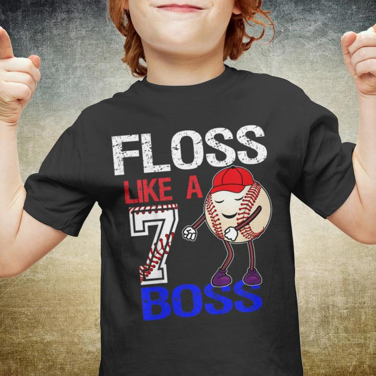 Kids 7 Year Old 7Th Birthday Floss Like A Boss BaseballShirt Youth T-shirt