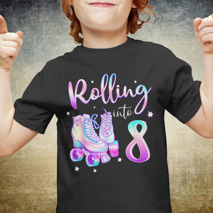 Kids 8 Years Old Birthday Girls Rolling Into 8Th Bday Theme Youth T-shirt