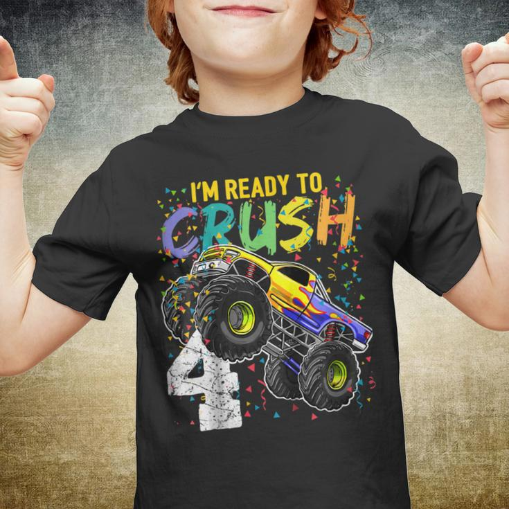 Kids Im Ready To Crush 4 Monster Truck 4Th Birthday Shirt Boys Youth T-shirt