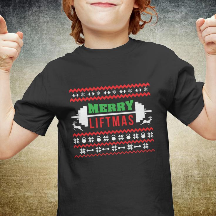 Merry Liftmas Christmas Funny Workout Snowman Christmas Slogans Christmas Tree Youth T-shirt