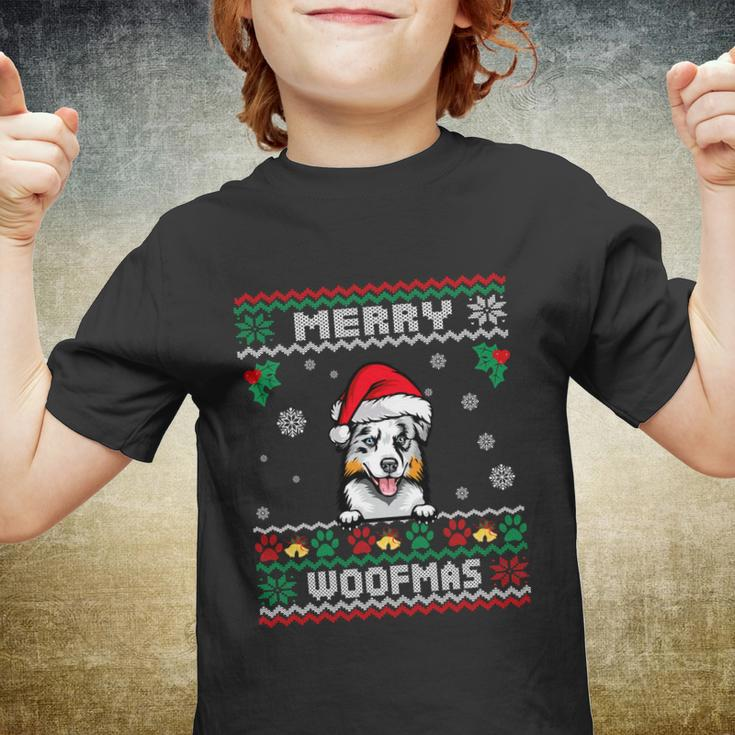 Merry Woofmas Australian Shepherd Dog Ugly Christmas Sweater Great Gift Youth T-shirt