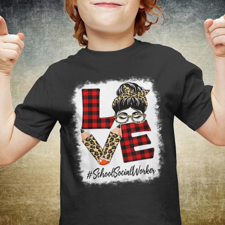 School Social Worker Love Messy Bun Leopard Back To School Youth T-shirt