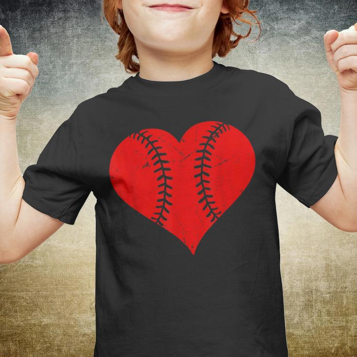 Vintage Baseball Heart Valentines Day Boys Girls Kids Youth T-shirt