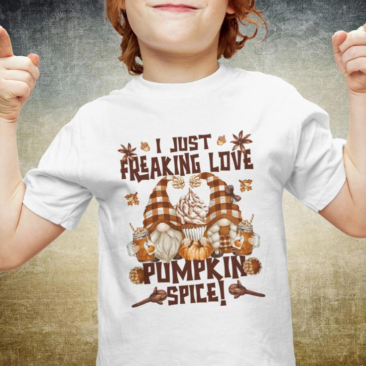 Funny Autumn Gnome Fall Quote Freaking Love Pumpkin Spice Cool Gift Youth T-shirt
