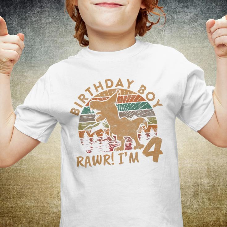 Kids Rawr Im 4 Dinosaur Lover 4 Year Old Gift 4Th Birthday Boy Youth T-shirt