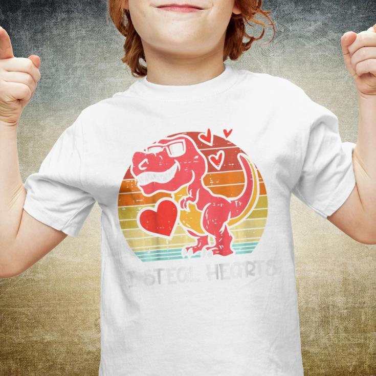 Kids Valentines Trex Dino I Steal Hearts Retro Boys Kids Toddler Youth T-shirt
