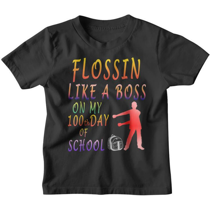 100 Day Of School Flossin Like A Boss Teacher Funny Kids  Youth T-shirt