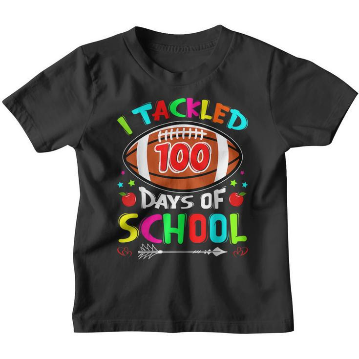 100 Day Of School  Kids Football Tackled 100 Days Boy  Youth T-shirt