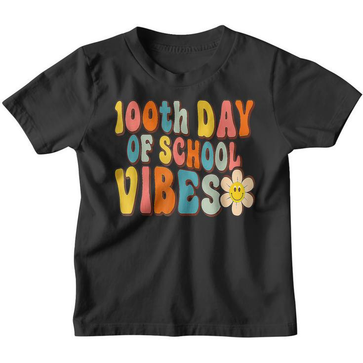 100 Days Of School Vibes 100Th Day Of School Retro Groovy  V4 Youth T-shirt