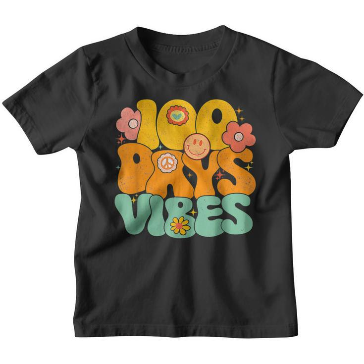 100 Days Of School Vibes 100Th Day Of School Retro Groovy  Youth T-shirt