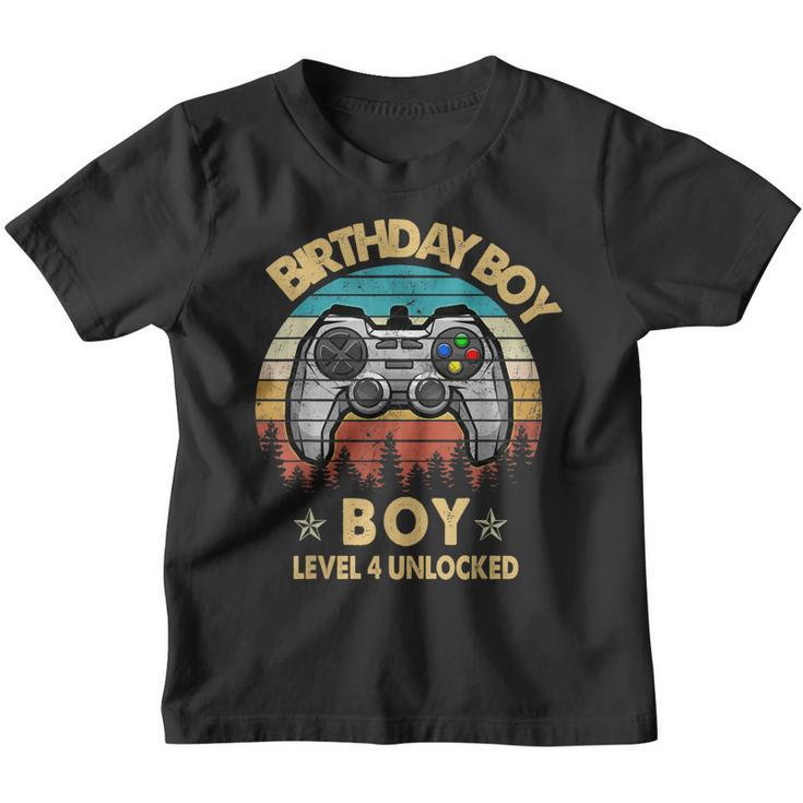 4 Year Old Gifts Level 4 Unlocked 4Th Birthday Boy Gaming  Youth T-shirt