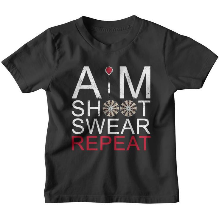 Aim Shoot Swear Repeat Darts Retro Vintage Gift Youth T-shirt