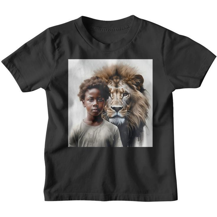 Black Boy Walking With Lions Black Pride African American  Youth T-shirt