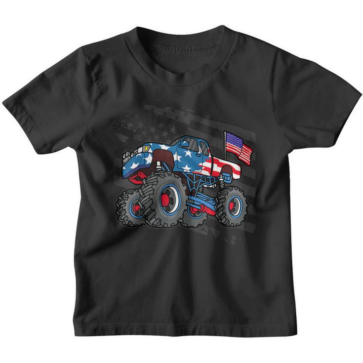 Boys Monster Truck Lover American Flag Racing Usa Patriotic  Youth T-shirt