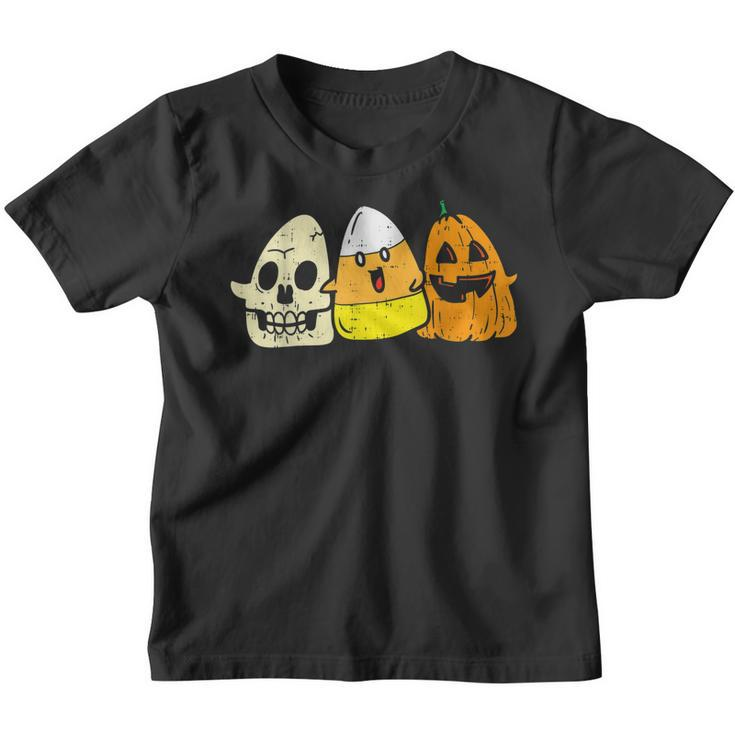 Candy Corn Skeleton Skull Pumpkin Fun Halloween Costume Kids  Youth T-shirt