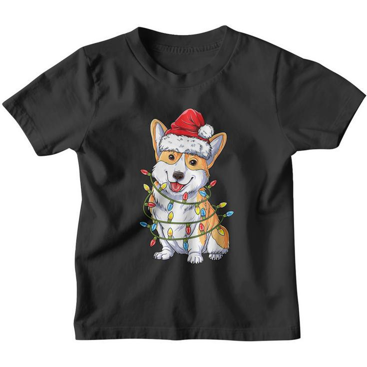 Corgi Santa Christmas Tree Lights Xmas Boys Men Corgmas Dog Tshirt Youth T-shirt