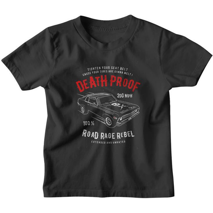 Death Proof Distressed Muscle Car Racing Vintage Skull Lightning Bolts Youth T-shirt