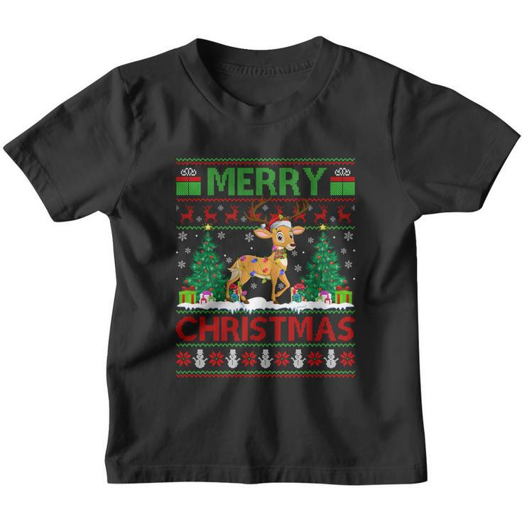 Deer Lover Xmas Tree Lights Ugly Santa Deer Christmas Great Gift Youth T-shirt