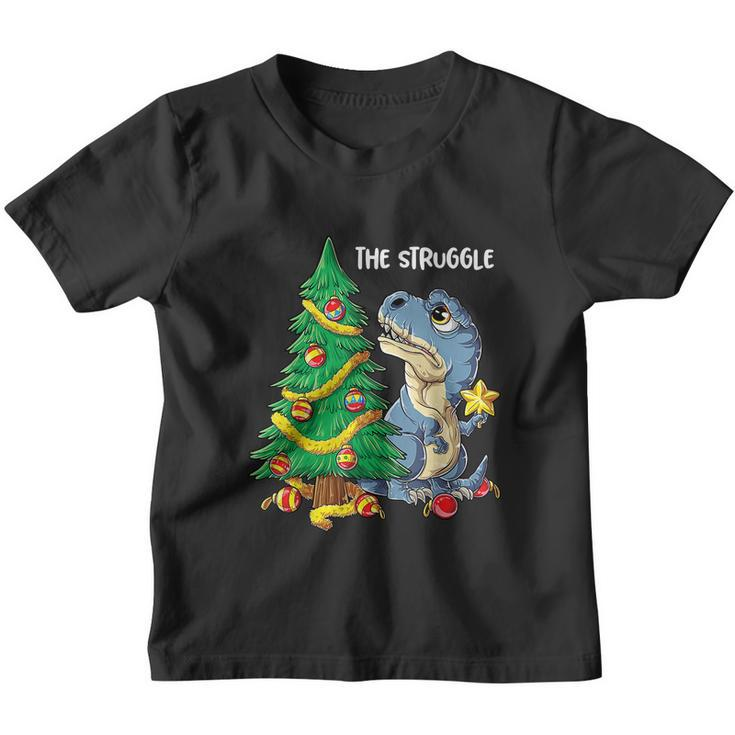 Dinosaur Christmas Tree Rex The Struggle Boys Xmas Pajamas Youth T-shirt