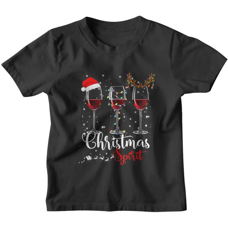 Funny Christmas Spirits Glasses Of Wine Xmas Holidays Party Youth T-shirt