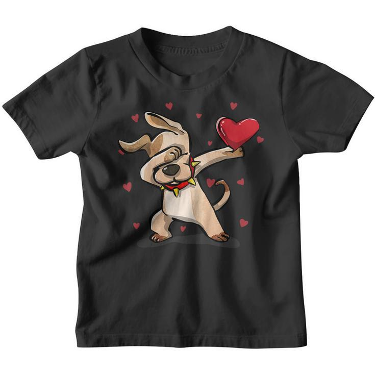 Funny Dabbing Dog Heart Valentines Day Gift Boys Girls Kids  Youth T-shirt