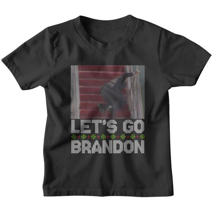Funny Lets Go Brandon Falling Biden Ugly Christmas Sweater Youth T-shirt