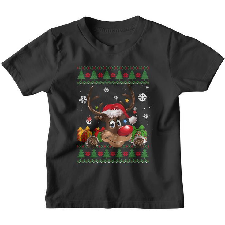 Funny Reindeer Lovers Santa Hat Ugly Christmas Sweater Cool Gift Youth T-shirt