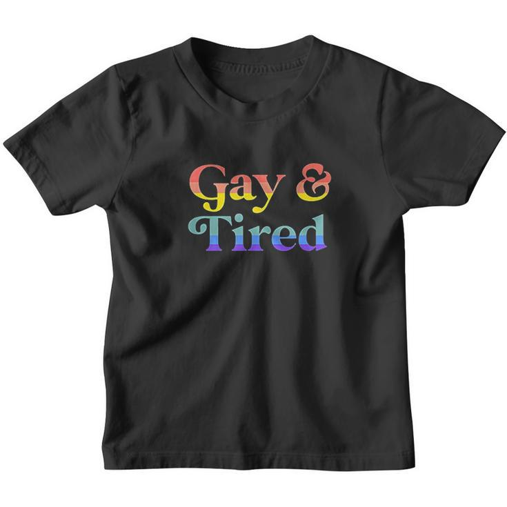 Gay And Tired LGBTQIA Retro Aesthetic Lesbian Pride Flag Youth T-shirt