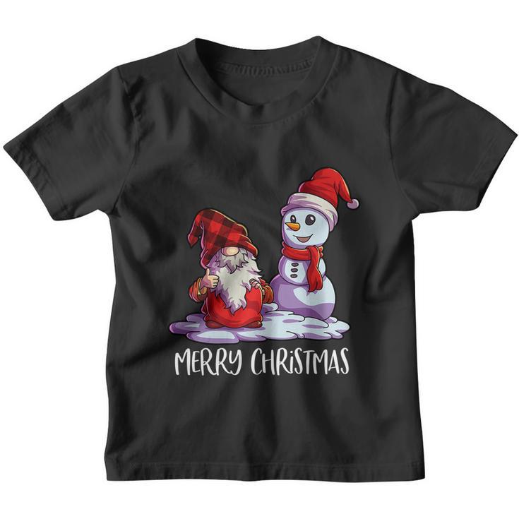 Gnome Merry Christmas Red Buffalo Plaid Pattern Xmas Snowman Youth T-shirt