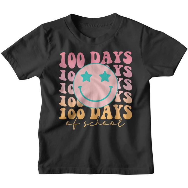 Happy 100 Days Of School Happy Smiling Face Retro Groovy Youth T-shirt